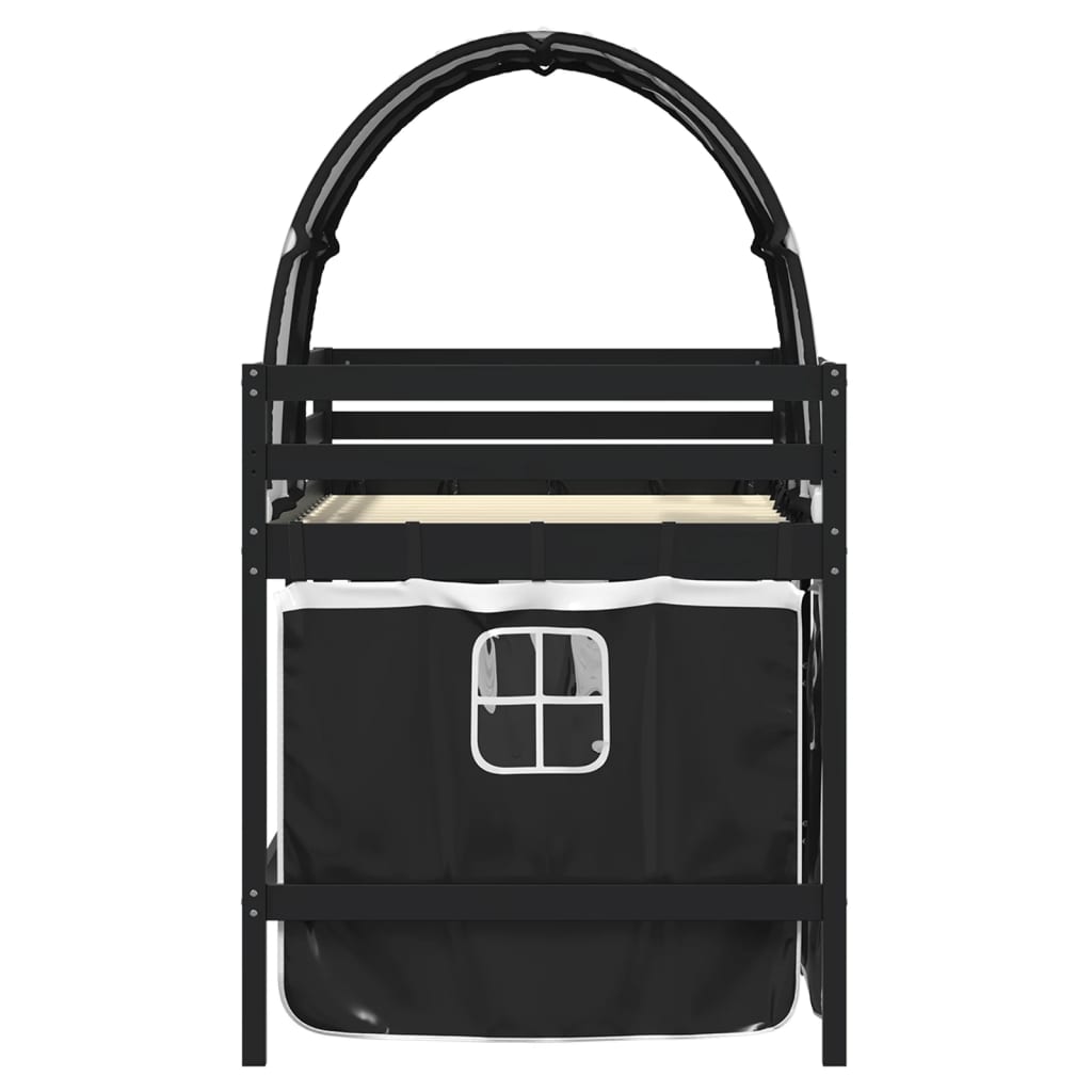 vidaXL Pat etajat de copii cu tunel alb/negru 80x200 cm lemn masiv pin
