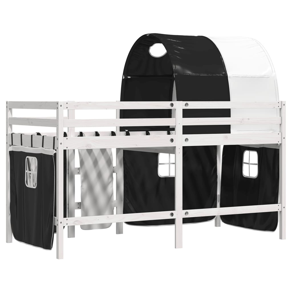 vidaXL Pat etajat de copii cu tunel alb/negru 90x190 cm lemn masiv pin