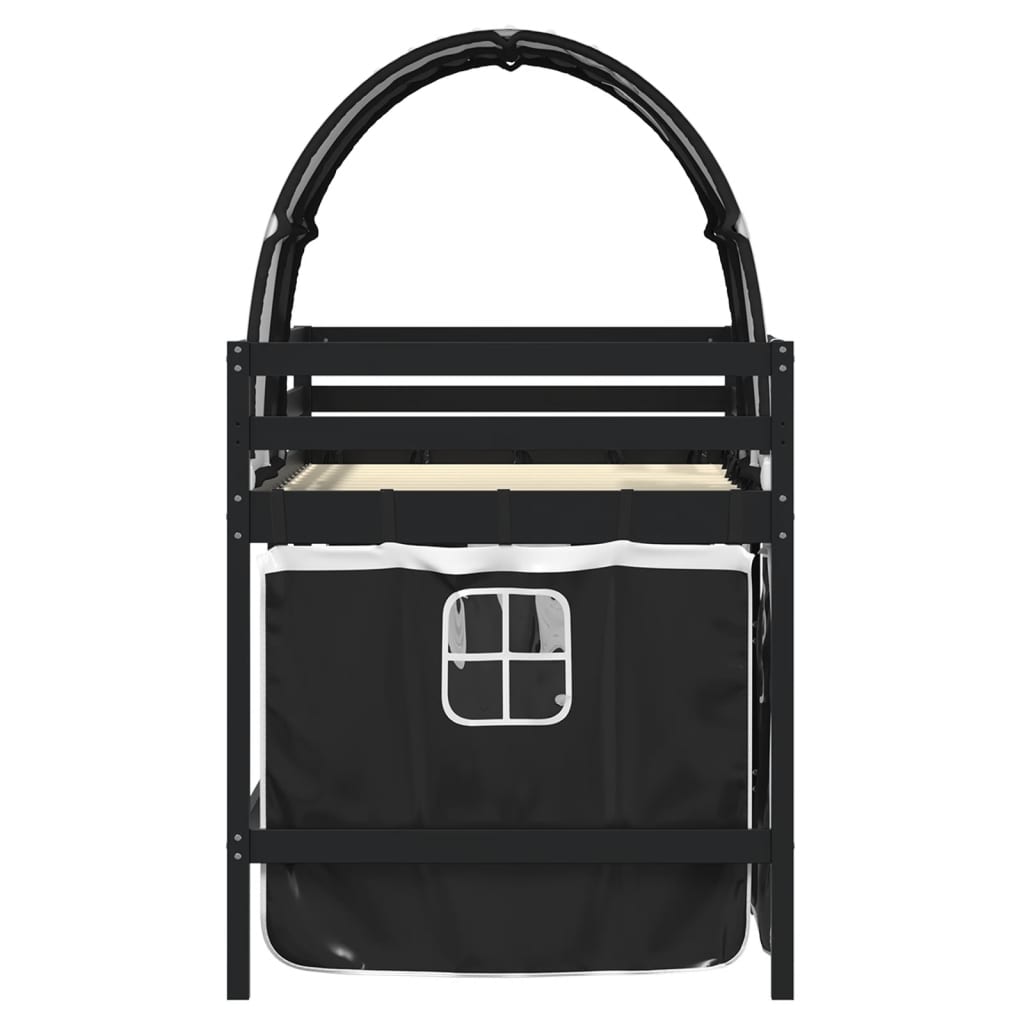 vidaXL Pat etajat de copii cu tunel alb/negru 90x190 cm lemn masiv pin vidaXL Pat etajat de copii cu tunel alb/negru 90x190 cm lemn masiv pin