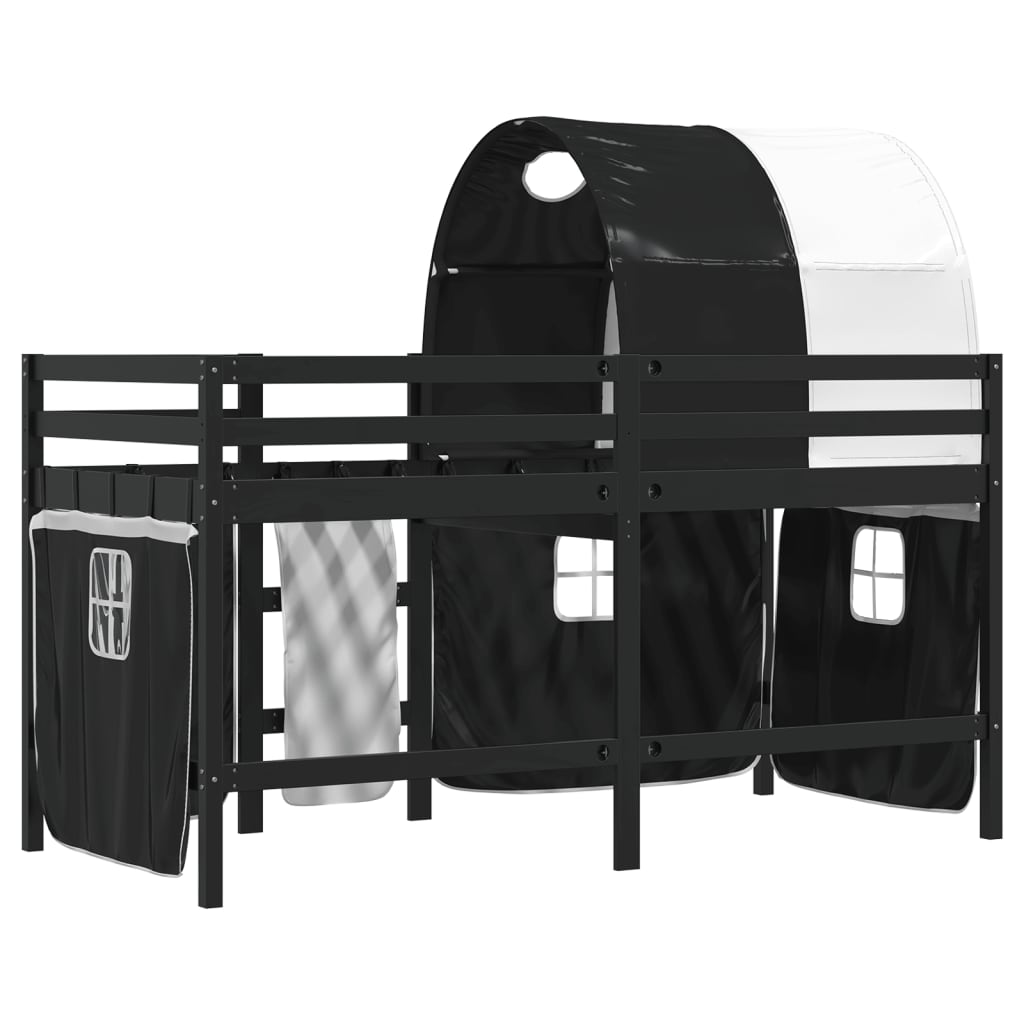 vidaXL Pat etajat de copii cu tunel alb/negru 90x190 cm lemn masiv pin vidaXL Pat etajat de copii cu tunel alb/negru 90x190 cm lemn masiv pin