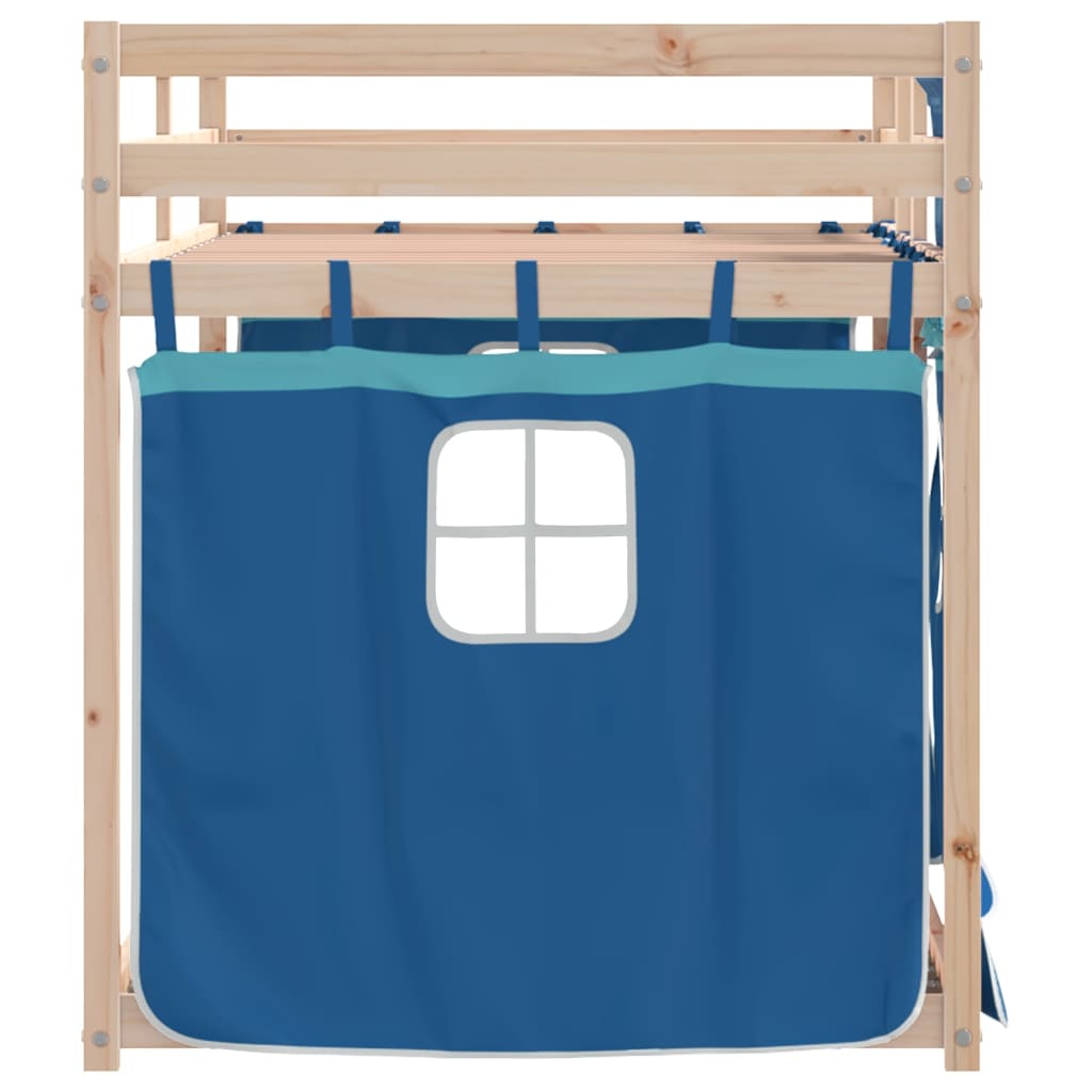 vidaXL Pat supraetajat cu perdele, albastru, 80x200 cm, lemn masiv pin