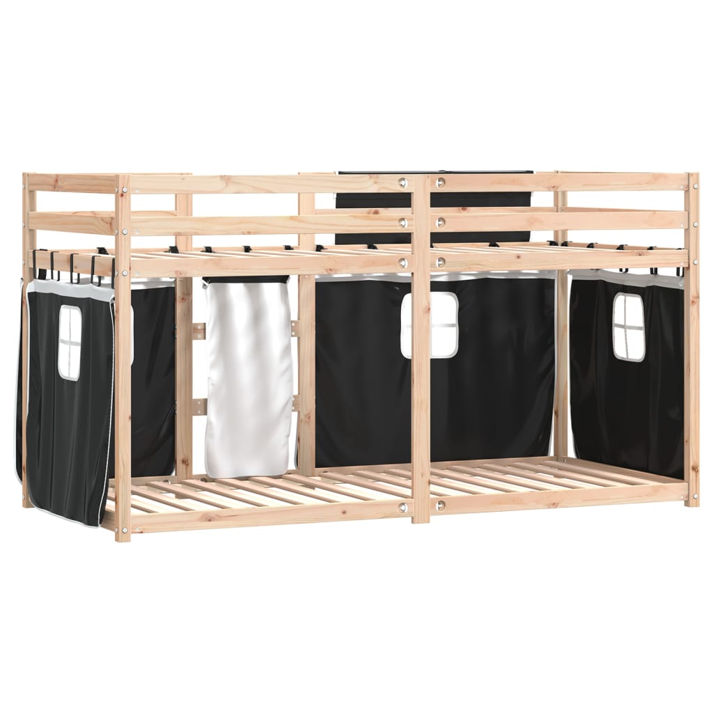 vidaXL Pat supraetajat de copii perdele, alb/negru, 75x190 cm lemn pin vidaXL Pat supraetajat de copii perdele, alb/negru, 75x190 cm lemn pin