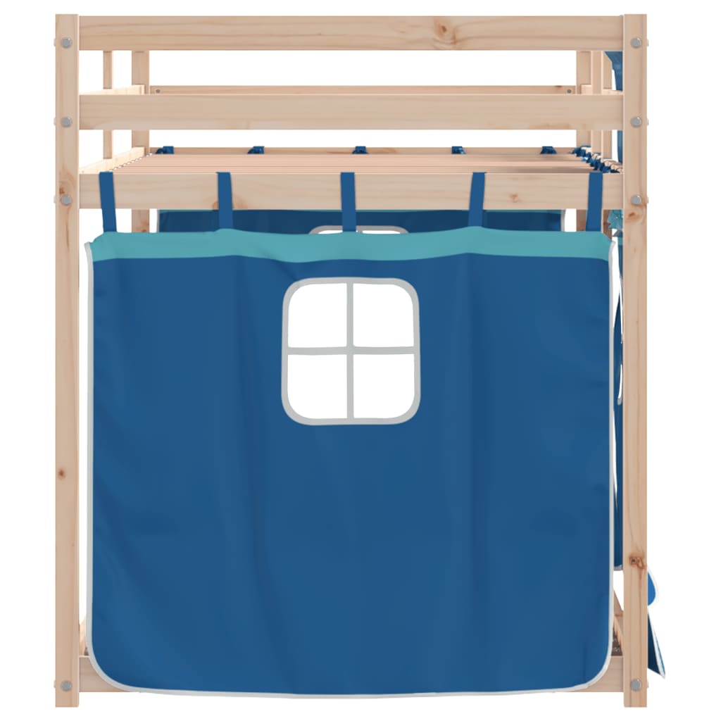 vidaXL Pat supraetajat cu perdele, albastru, 75x190 cm, lemn masiv pin vidaXL Pat supraetajat cu perdele, albastru, 75x190 cm, lemn masiv pin