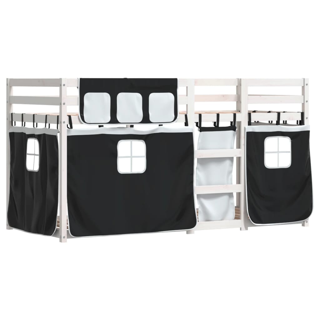 vidaXL Pat supraetajat de copii perdele, alb/negru, 75x190 cm lemn pin vidaXL Pat supraetajat de copii perdele, alb/negru, 75x190 cm lemn pin