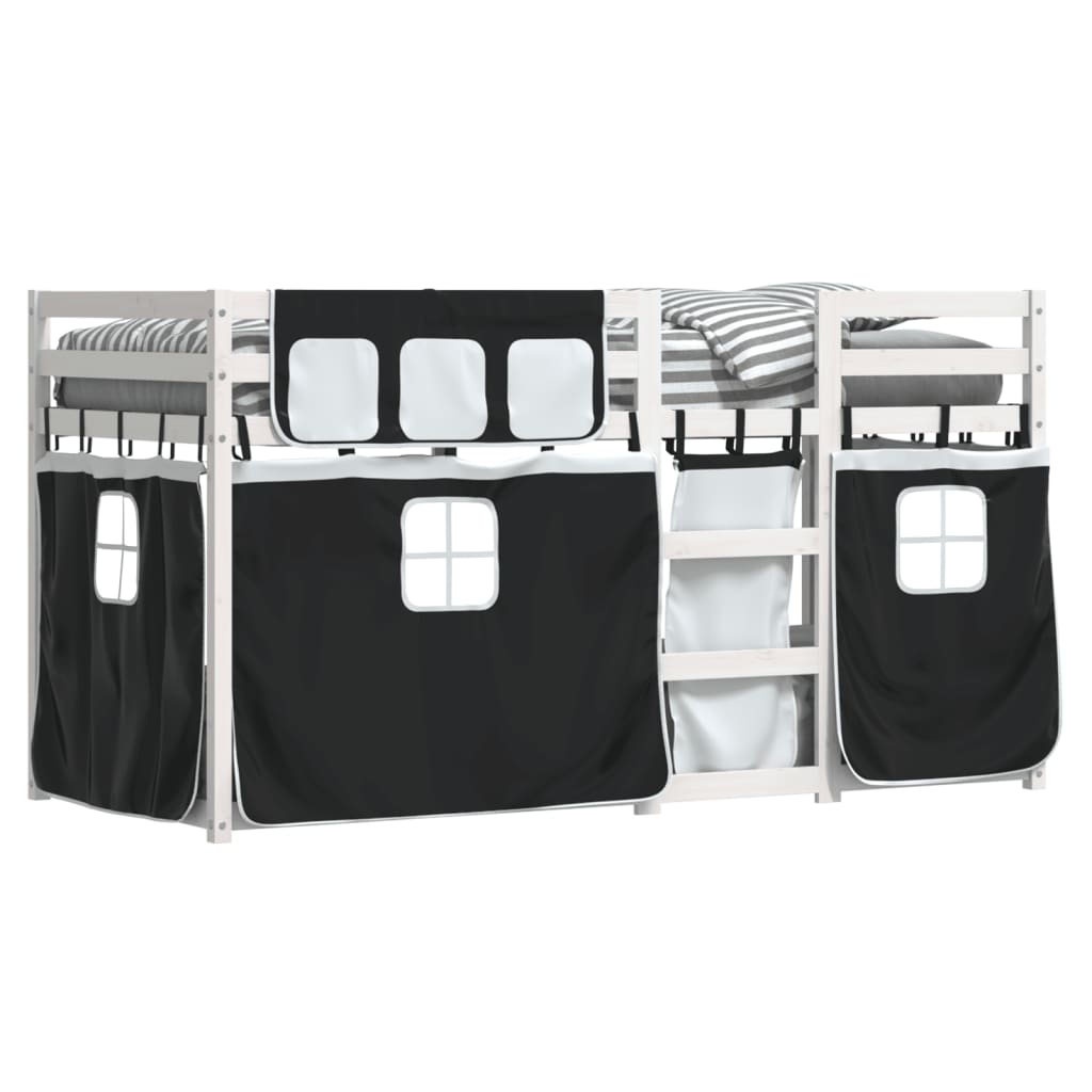 vidaXL Pat supraetajat de copii perdele, alb/negru, 75x190 cm lemn pin vidaXL Pat supraetajat de copii perdele, alb/negru, 75x190 cm lemn pin