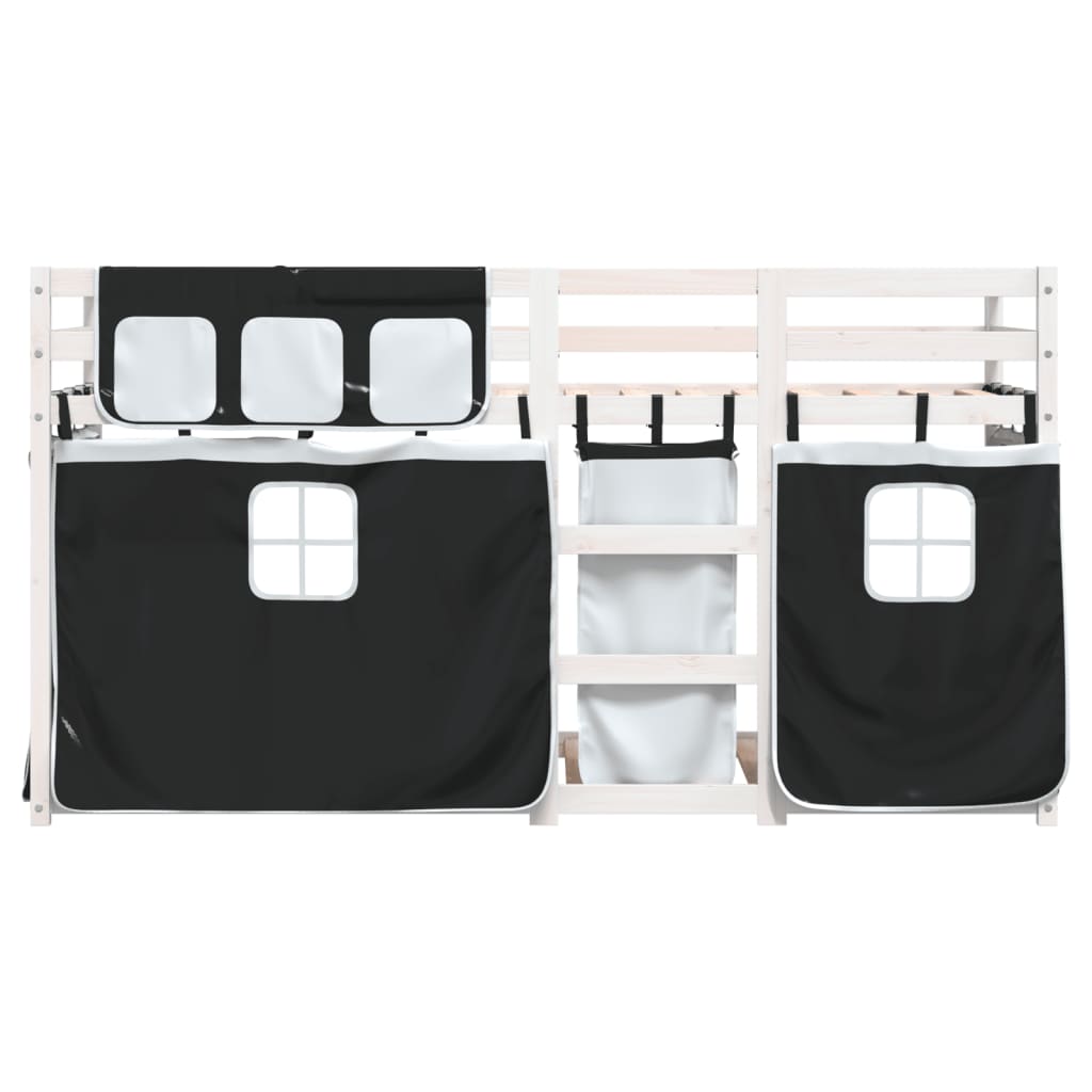 vidaXL Pat supraetajat de copii perdele, alb/negru, 75x190 cm lemn pin vidaXL Pat supraetajat de copii perdele, alb/negru, 75x190 cm lemn pin