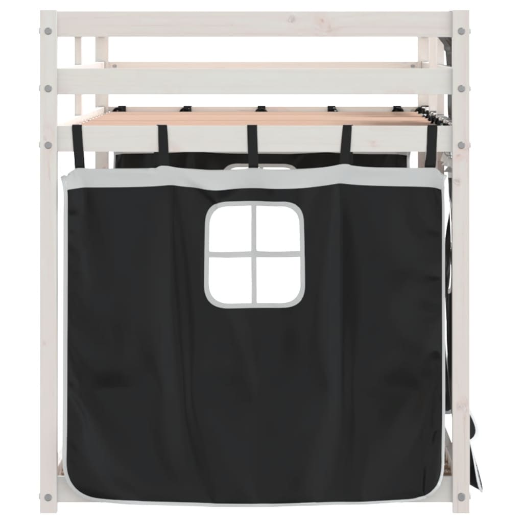 vidaXL Pat supraetajat de copii perdele, alb/negru, 75x190 cm lemn pin vidaXL Pat supraetajat de copii perdele, alb/negru, 75x190 cm lemn pin