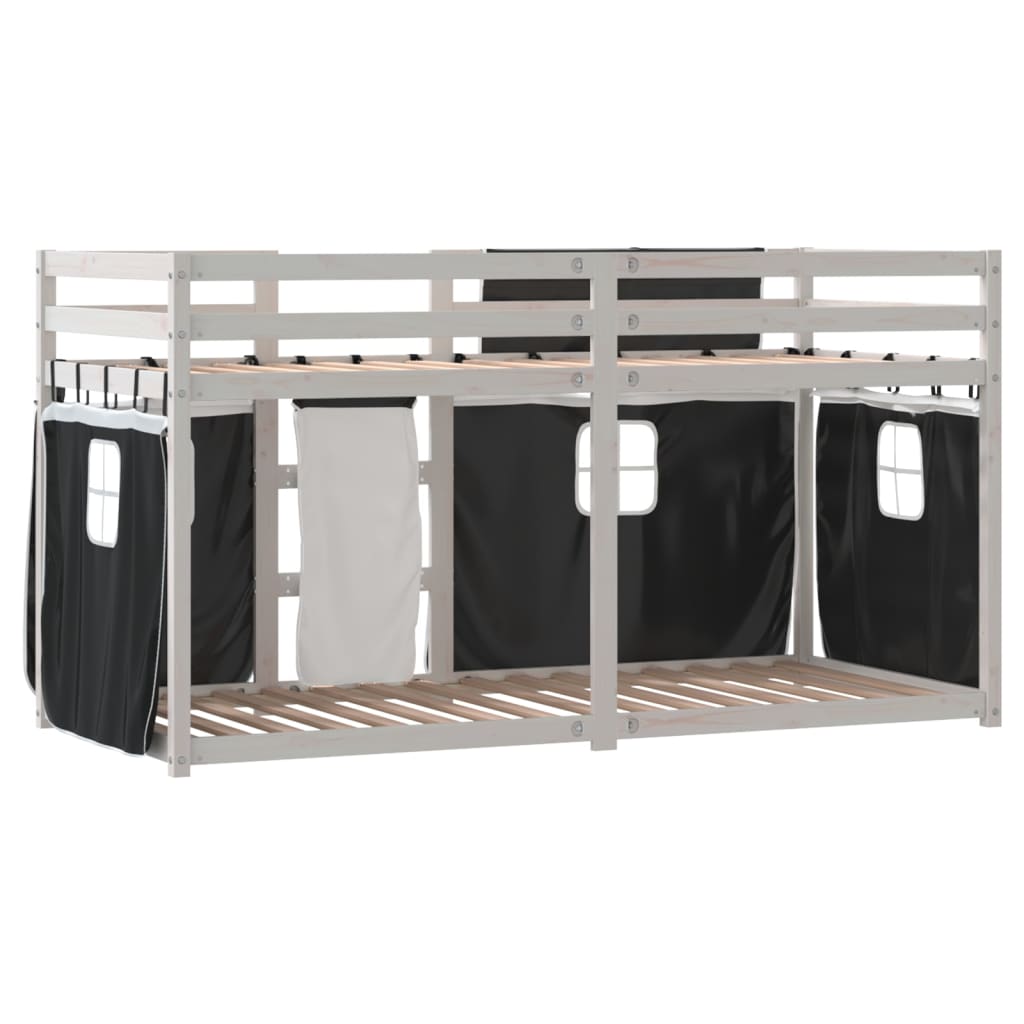 vidaXL Pat supraetajat de copii perdele, alb/negru, 75x190 cm lemn pin vidaXL Pat supraetajat de copii perdele, alb/negru, 75x190 cm lemn pin