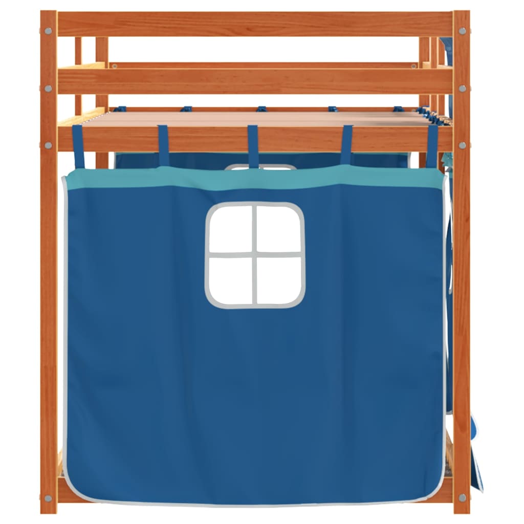 vidaXL Pat supraetajat cu perdele, albastru, 75x190 cm, lemn masiv pin vidaXL Pat supraetajat cu perdele, albastru, 75x190 cm, lemn masiv pin