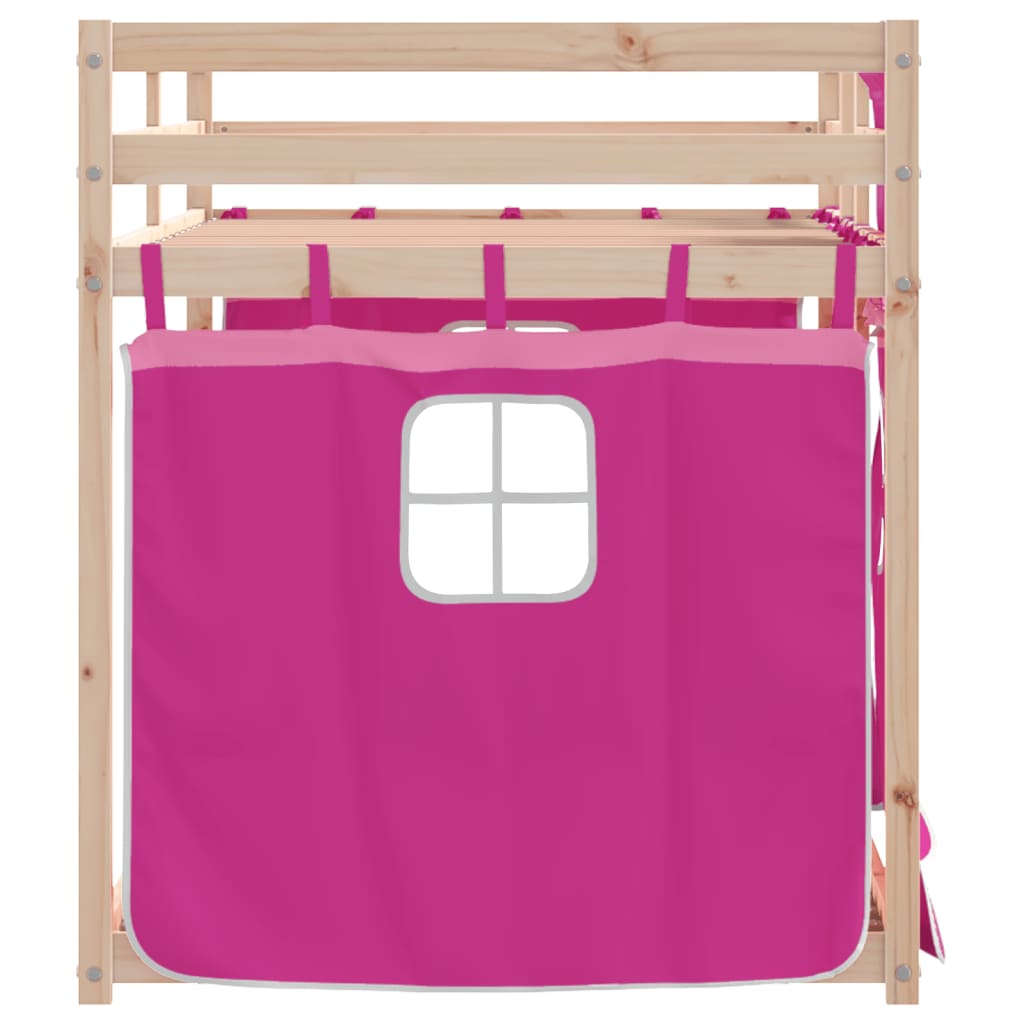 vidaXL Pat supraetajat cu perdele, roz, 90x200 cm, lemn masiv pin vidaXL Pat supraetajat cu perdele, roz, 90x200 cm, lemn masiv pin