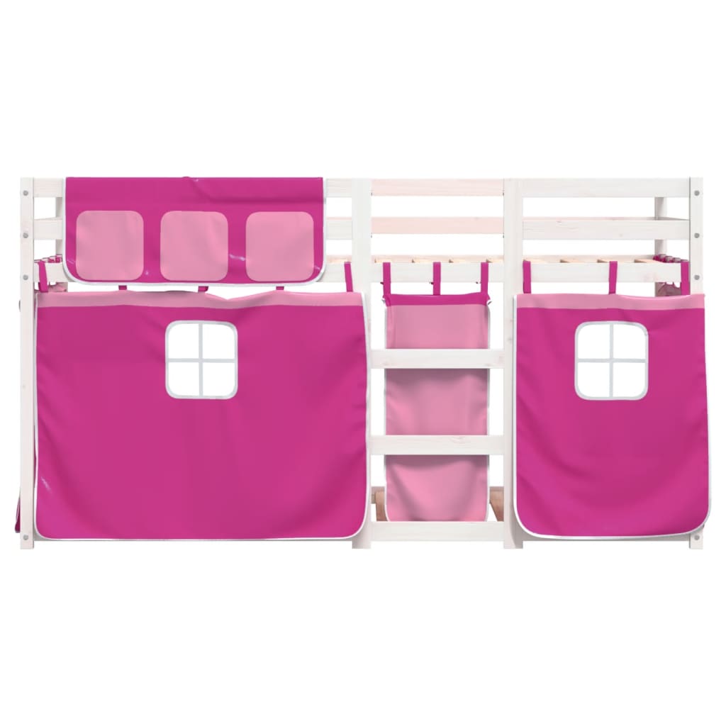 vidaXL Pat supraetajat cu perdele, roz, 90x200 cm, lemn masiv pin vidaXL Pat supraetajat cu perdele, roz, 90x200 cm, lemn masiv pin