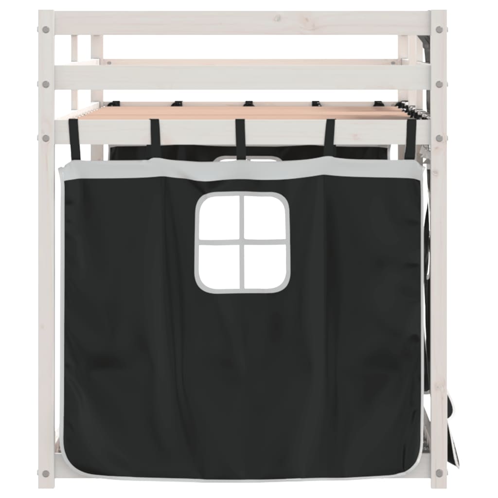 vidaXL Pat supraetajat de copii perdele, alb/negru, 90x190 cm lemn pin