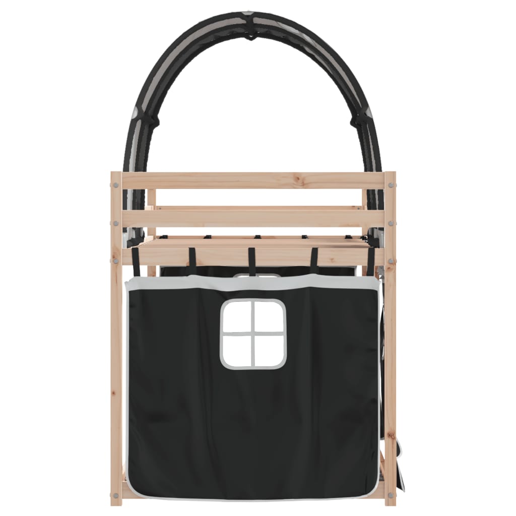 vidaXL Pat supraetajat de copii perdele, alb/negru, 75x190 cm lemn pin vidaXL Pat supraetajat de copii perdele, alb/negru, 75x190 cm lemn pin