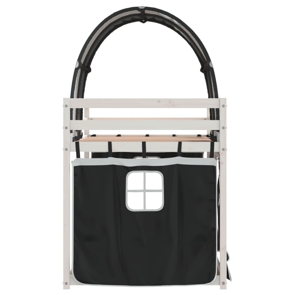 vidaXL Pat supraetajat de copii perdele, alb/negru, 75x190 cm lemn pin vidaXL Pat supraetajat de copii perdele, alb/negru, 75x190 cm lemn pin