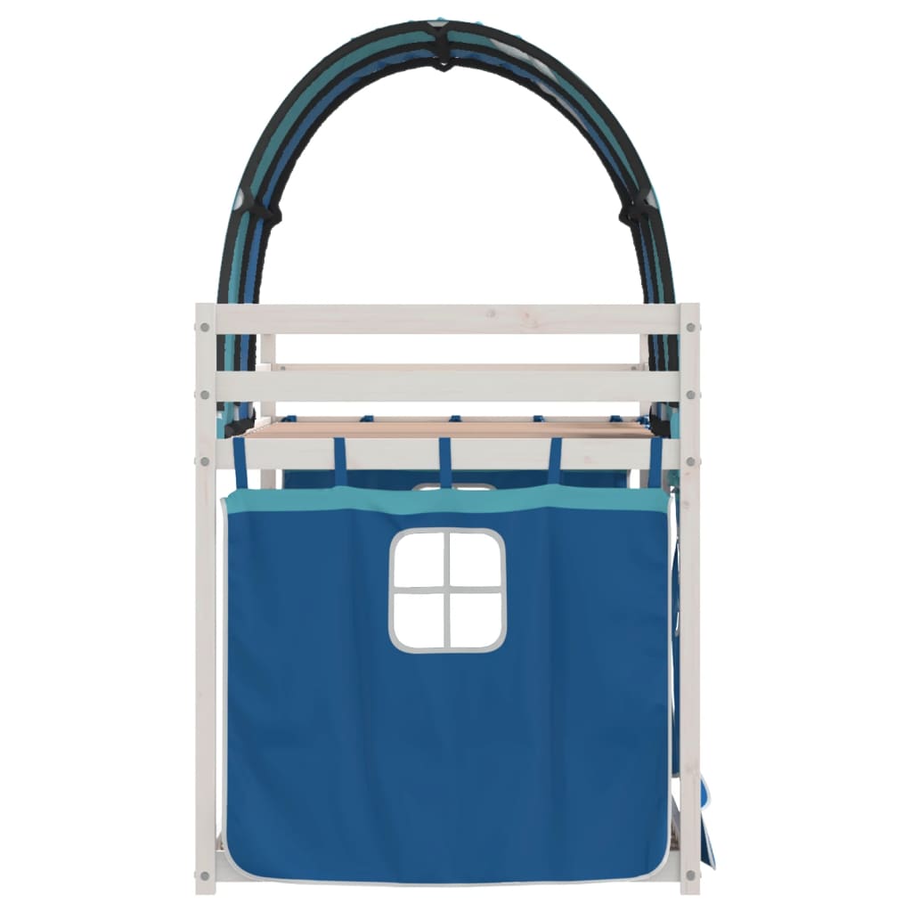 vidaXL Pat supraetajat cu perdele, albastru, 75x190 cm, lemn masiv pin vidaXL Pat supraetajat cu perdele, albastru, 75x190 cm, lemn masiv pin