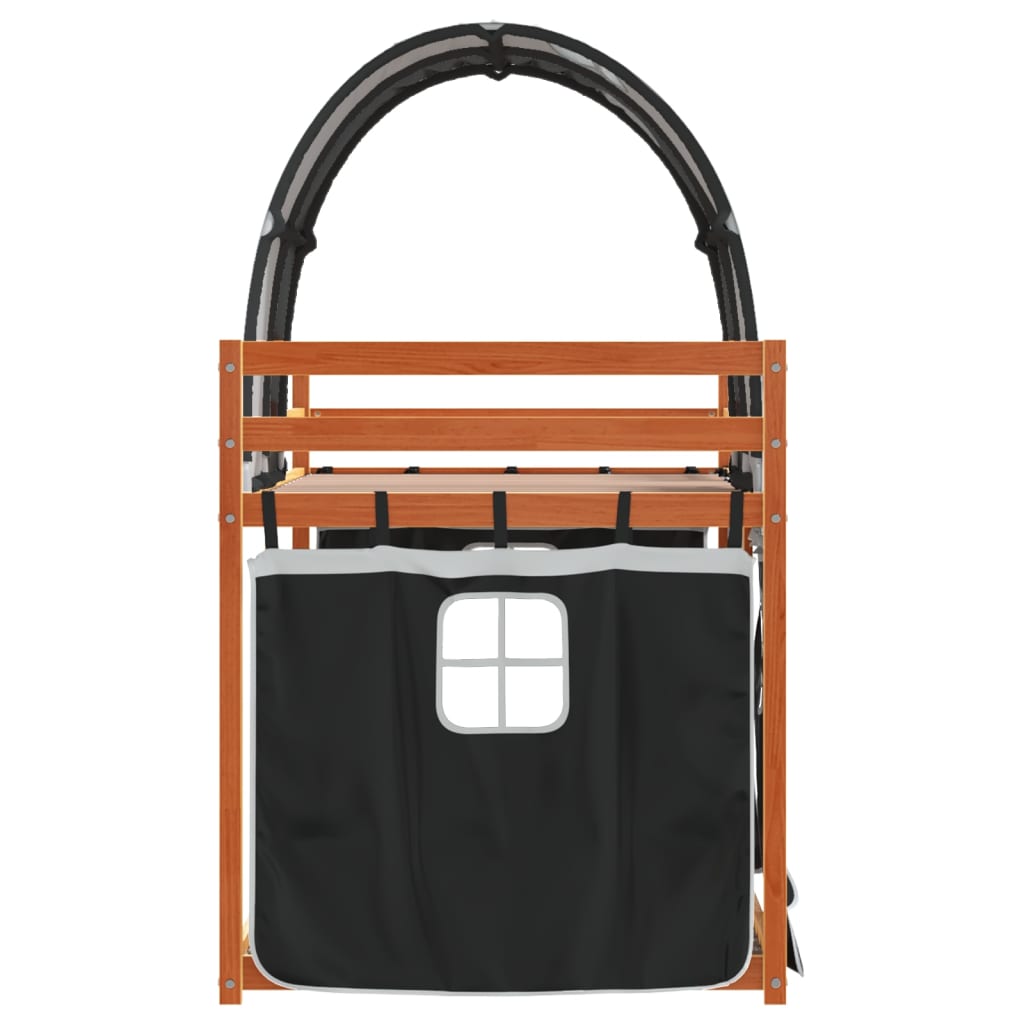vidaXL Pat supraetajat de copii perdele, alb/negru, 75x190 cm lemn pin vidaXL Pat supraetajat de copii perdele, alb/negru, 75x190 cm lemn pin