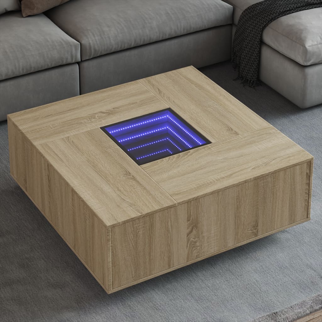vidaXL Măsuță de cafea cu LED infinity, stejar sonoma, 100x100x40 cm vidaXL Măsuță de cafea cu LED infinity, stejar sonoma, 100x100x40 cm