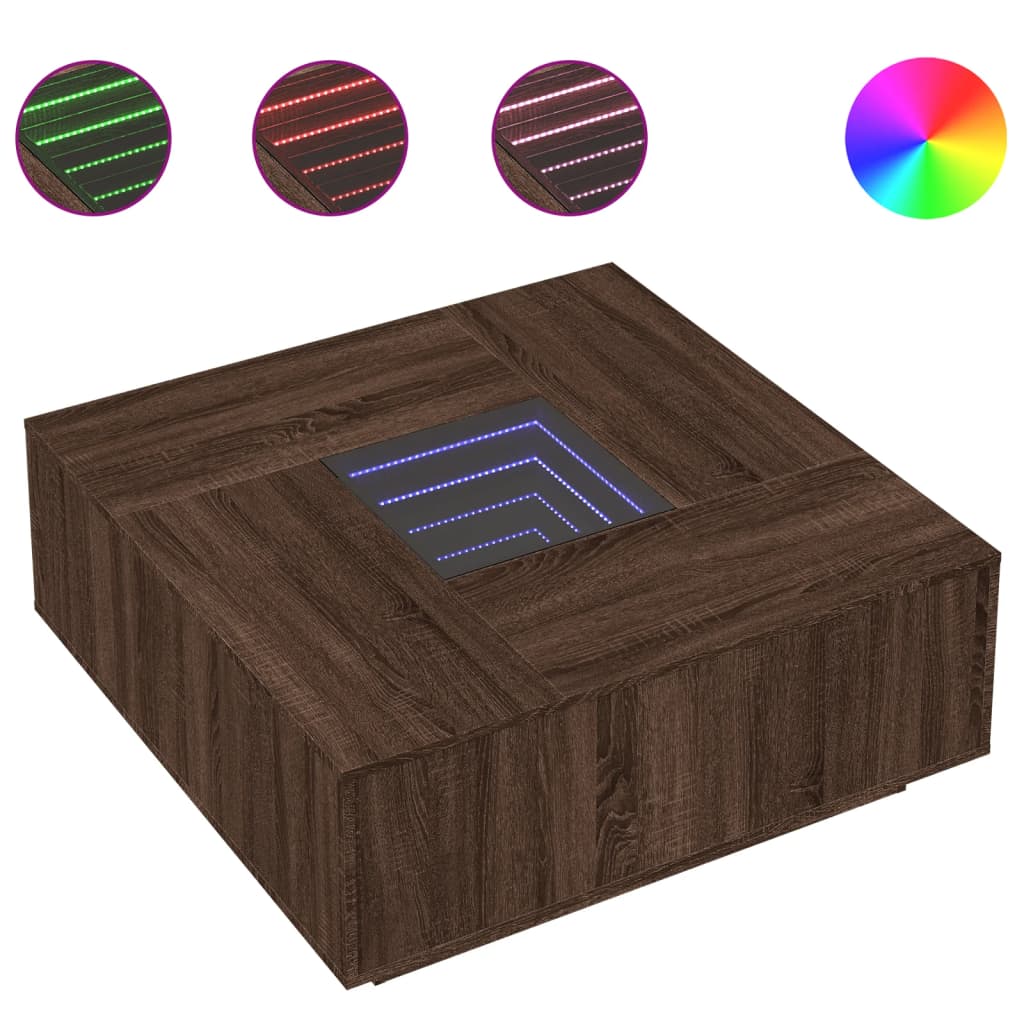 vidaXL Măsuță de cafea cu LED infinity, stejar maro, 100x100x40 cm