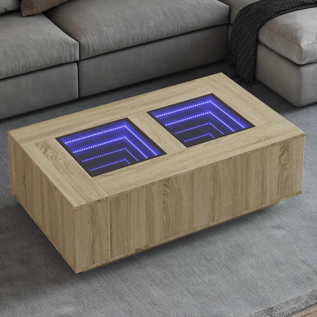 vidaXL Măsuță de cafea cu LED infinity, stejar sonoma, 116x69x40 cm vidaXL Măsuță de cafea cu LED infinity, stejar sonoma, 116x69x40 cm
