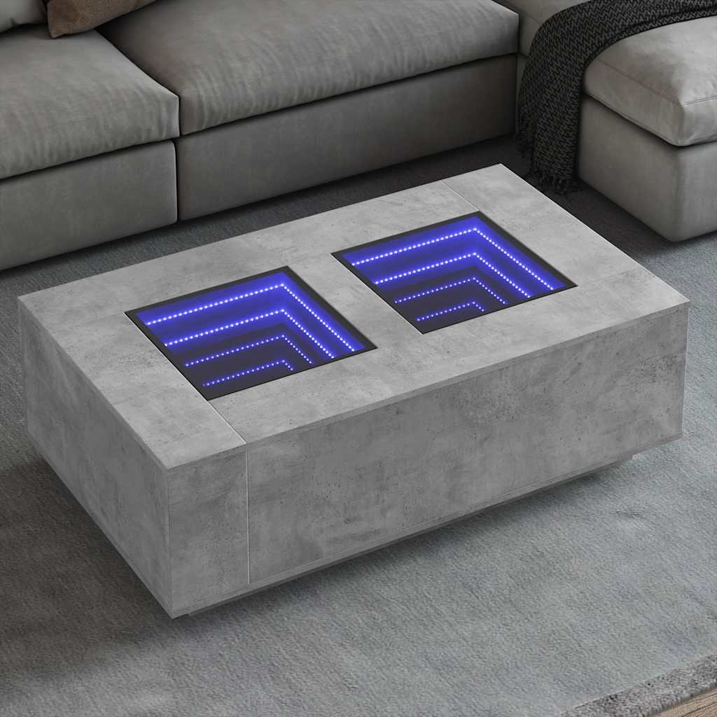 vidaXL Măsuță de cafea cu LED infinity, gri beton, 116x69x40 cm vidaXL Măsuță de cafea cu LED infinity, gri beton, 116x69x40 cm