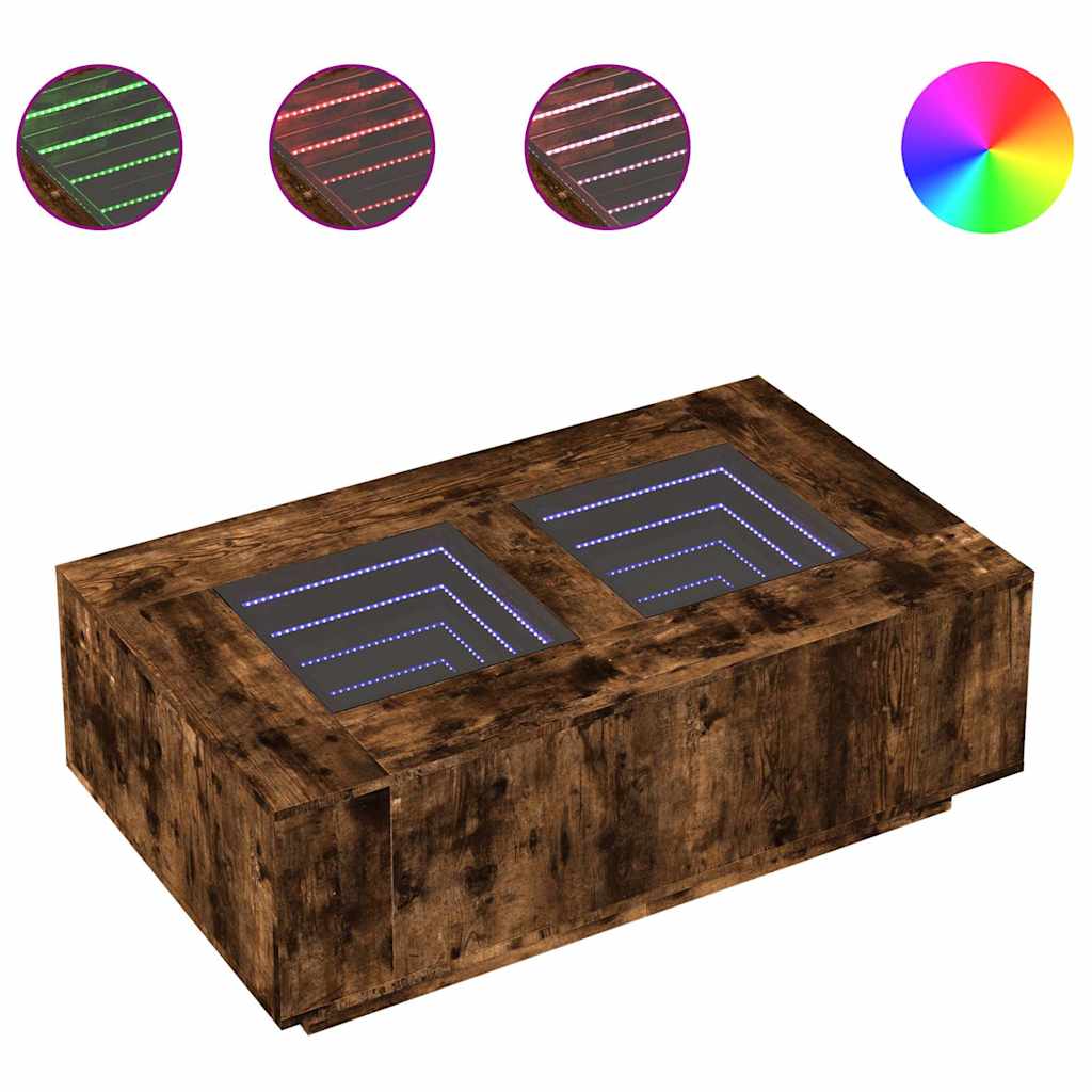 vidaXL Măsuță de cafea cu LED infinity, stejar fumuriu, 116x69x40 cm