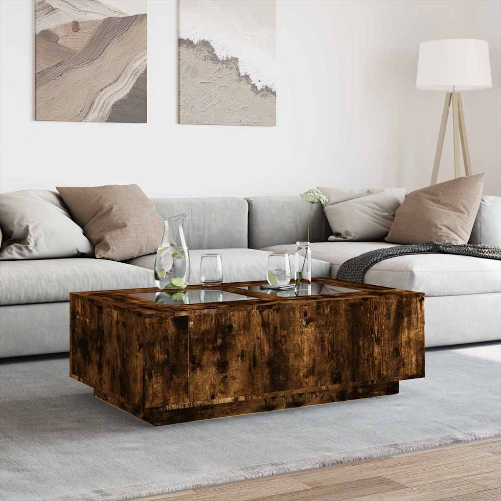 vidaXL Măsuță de cafea cu LED infinity, stejar fumuriu, 116x69x40 cm
