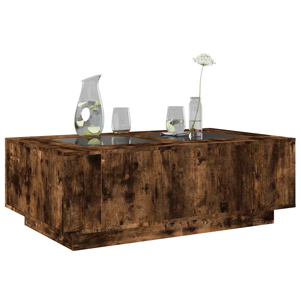 vidaXL Măsuță de cafea cu LED infinity, stejar fumuriu, 116x69x40 cm