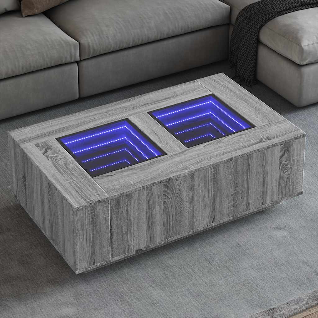 vidaXL Măsuță de cafea cu LED infinity, gri sonoma, 116x69x40 cm vidaXL Măsuță de cafea cu LED infinity, gri sonoma, 116x69x40 cm