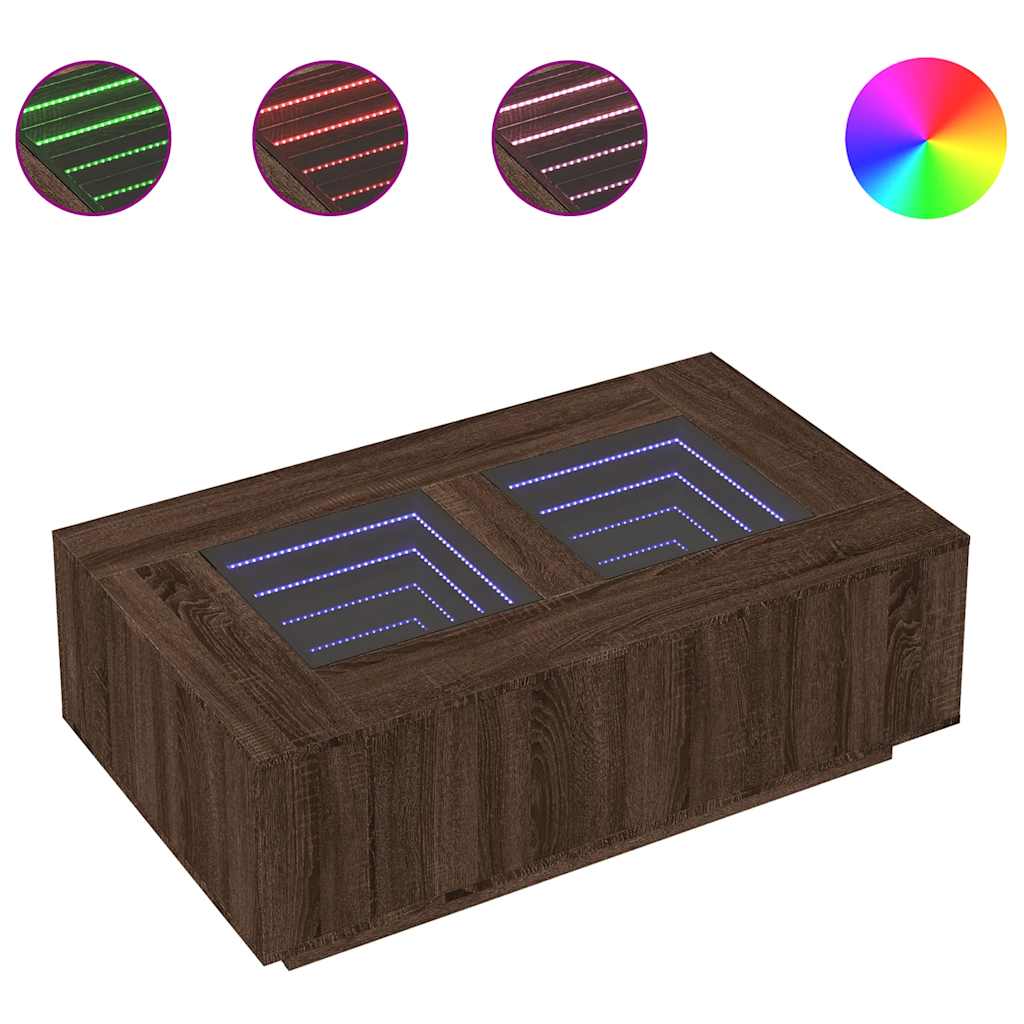 vidaXL Măsuță de cafea cu LED infinity, stejar maro, 116x69x40 cm