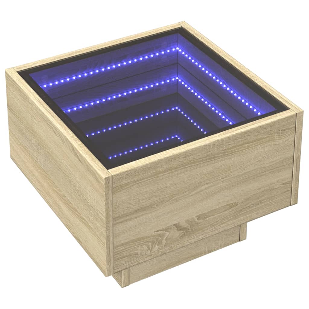 vidaXL Noptieră cu LED infinity, stejar sonoma, 40x40x30 cm vidaXL Noptieră cu LED infinity, stejar sonoma, 40x40x30 cm