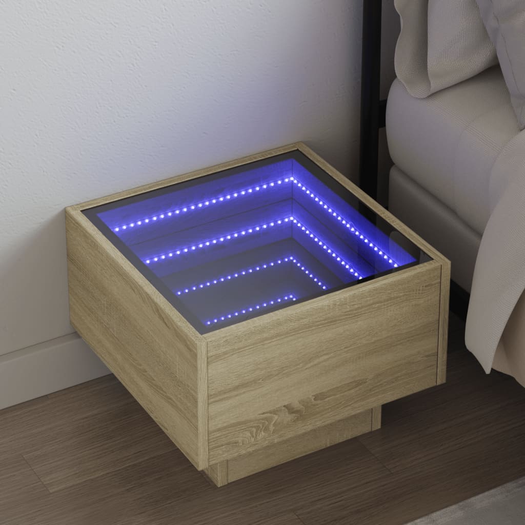vidaXL Noptieră cu LED infinity, stejar sonoma, 40x40x30 cm vidaXL Noptieră cu LED infinity, stejar sonoma, 40x40x30 cm