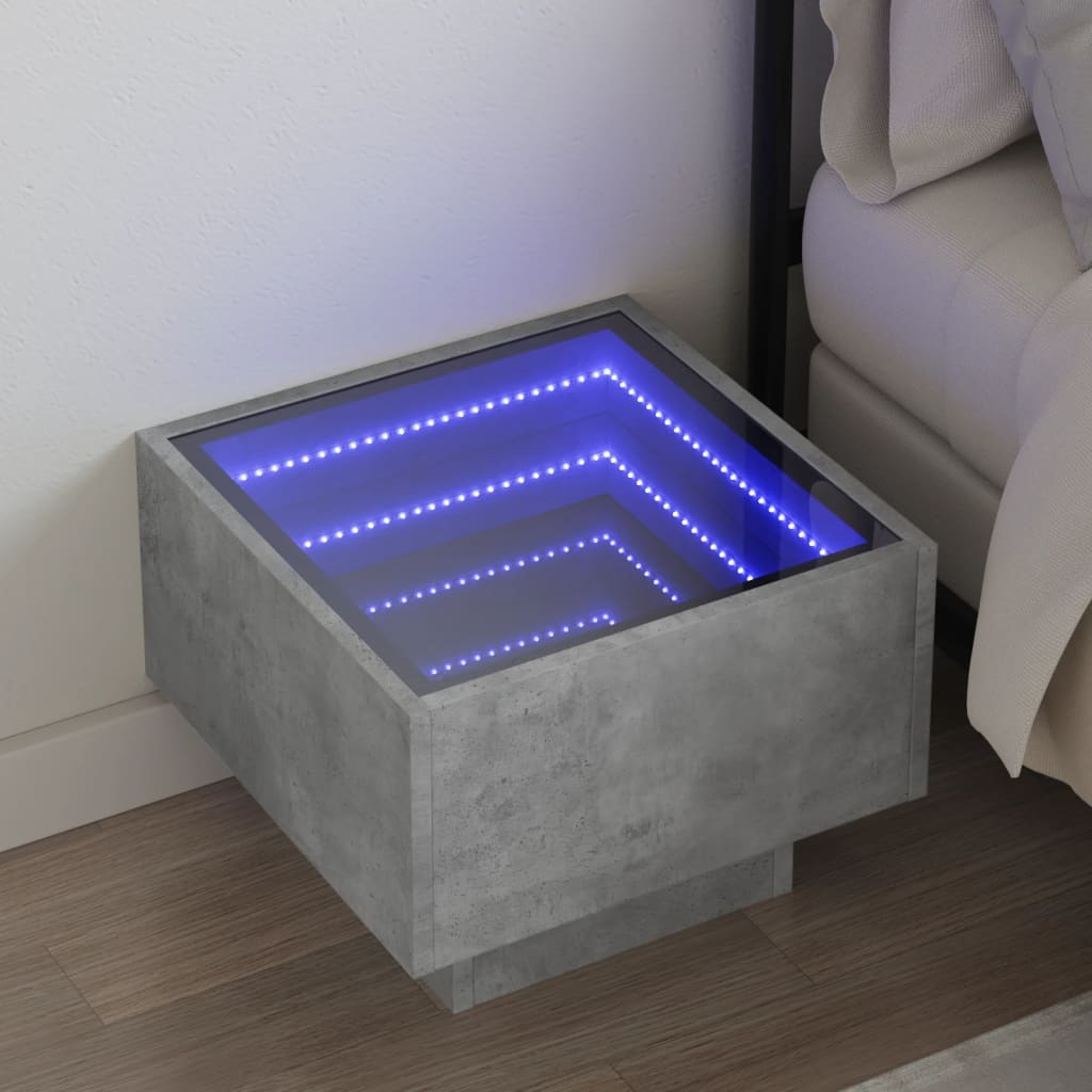vidaXL Noptieră cu LED infinity, gri beton, 40x40x30 cm vidaXL Noptieră cu LED infinity, gri beton, 40x40x30 cm