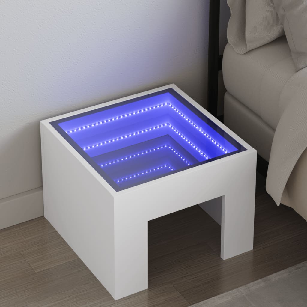 vidaXL Noptieră cu LED infinity, alb, 40x40x30 cm vidaXL Noptieră cu LED infinity, alb, 40x40x30 cm