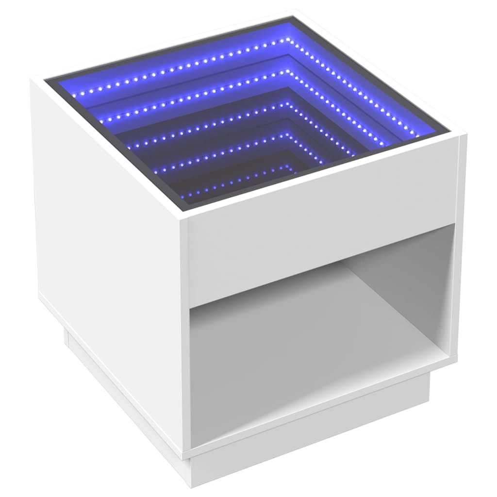 vidaXL Noptieră cu LED infinity, alb, 50x50x50 cm vidaXL Noptieră cu LED infinity, alb, 50x50x50 cm