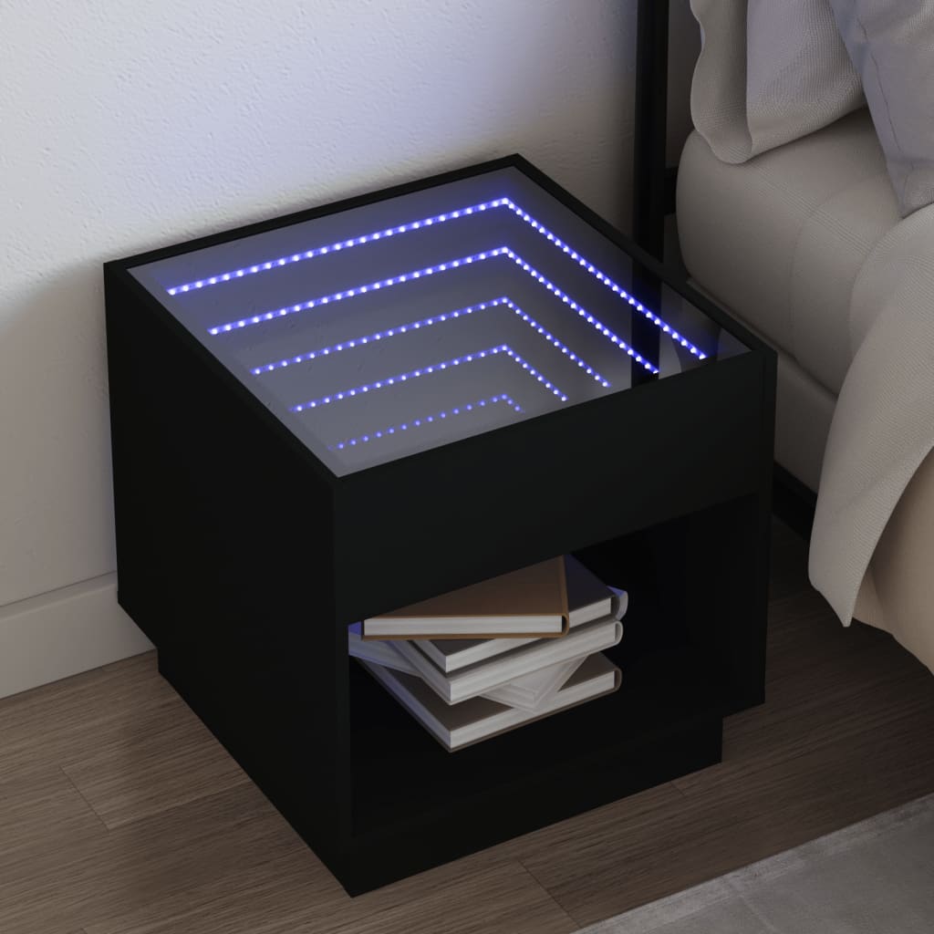 vidaXL Noptieră cu LED infinity, negru, 50x50x50 cm vidaXL Noptieră cu LED infinity, negru, 50x50x50 cm