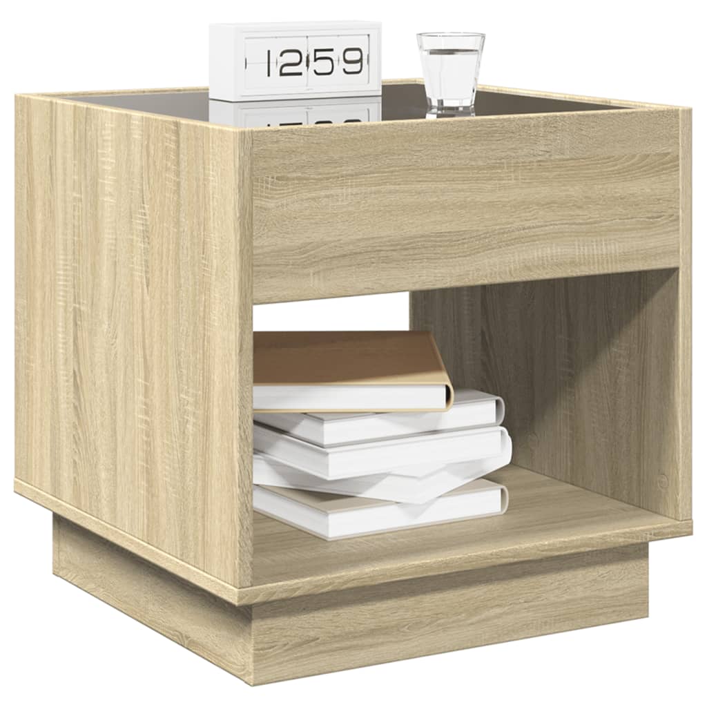vidaXL Noptieră cu LED infinity, stejar sonoma, 50x50x50 cm vidaXL Noptieră cu LED infinity, stejar sonoma, 50x50x50 cm