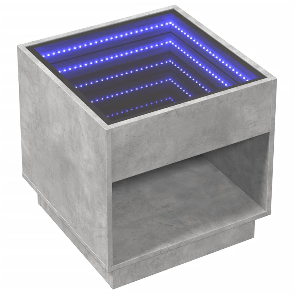 vidaXL Noptieră cu LED infinity, gri beton, 50x50x50 cm vidaXL Noptieră cu LED infinity, gri beton, 50x50x50 cm