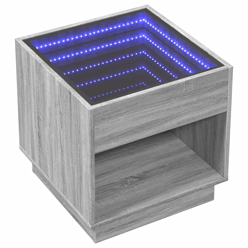 vidaXL Noptieră cu LED infinity, gri sonoma, 50x50x50 cm vidaXL Noptieră cu LED infinity, gri sonoma, 50x50x50 cm