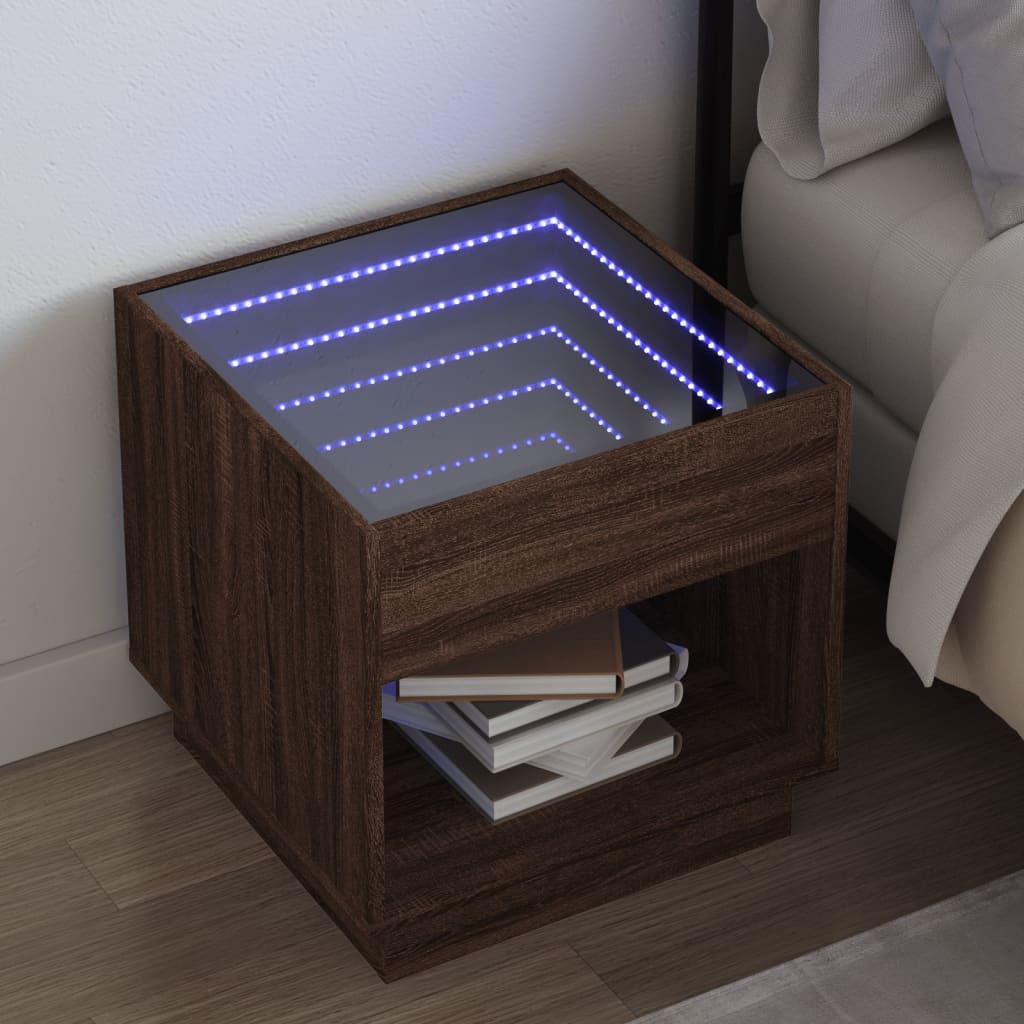 vidaXL Noptieră cu LED infinity, stejar maro, 50x50x50 cm vidaXL Noptieră cu LED infinity, stejar maro, 50x50x50 cm