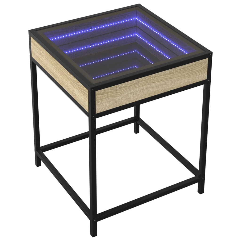 vidaXL Noptieră cu LED infinity, stejar sonoma, 40x40x51 cm vidaXL Noptieră cu LED infinity, stejar sonoma, 40x40x51 cm