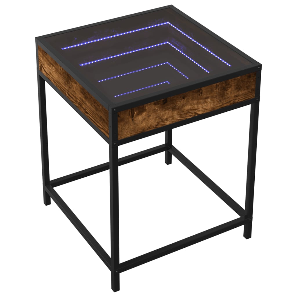 vidaXL Noptieră cu LED infinity, stejar fumuriu, 40x40x51 cm vidaXL Noptieră cu LED infinity, stejar fumuriu, 40x40x51 cm