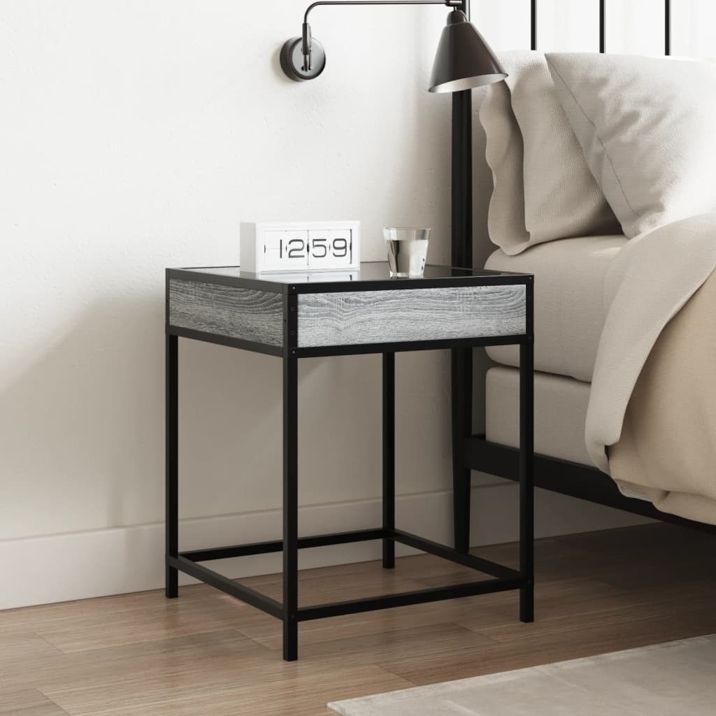 vidaXL Noptieră cu LED infinity, gri sonoma, 40x40x51 cm vidaXL Noptieră cu LED infinity, gri sonoma, 40x40x51 cm