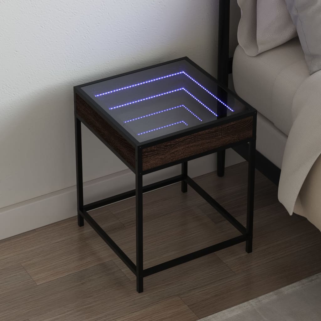 vidaXL Noptieră cu LED infinity, stejar maro, 40x40x51 cm vidaXL Noptieră cu LED infinity, stejar maro, 40x40x51 cm