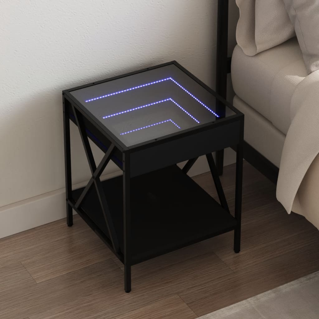 vidaXL Noptieră cu LED infinity, negru, 40x40x49 cm vidaXL Noptieră cu LED infinity, negru, 40x40x49 cm