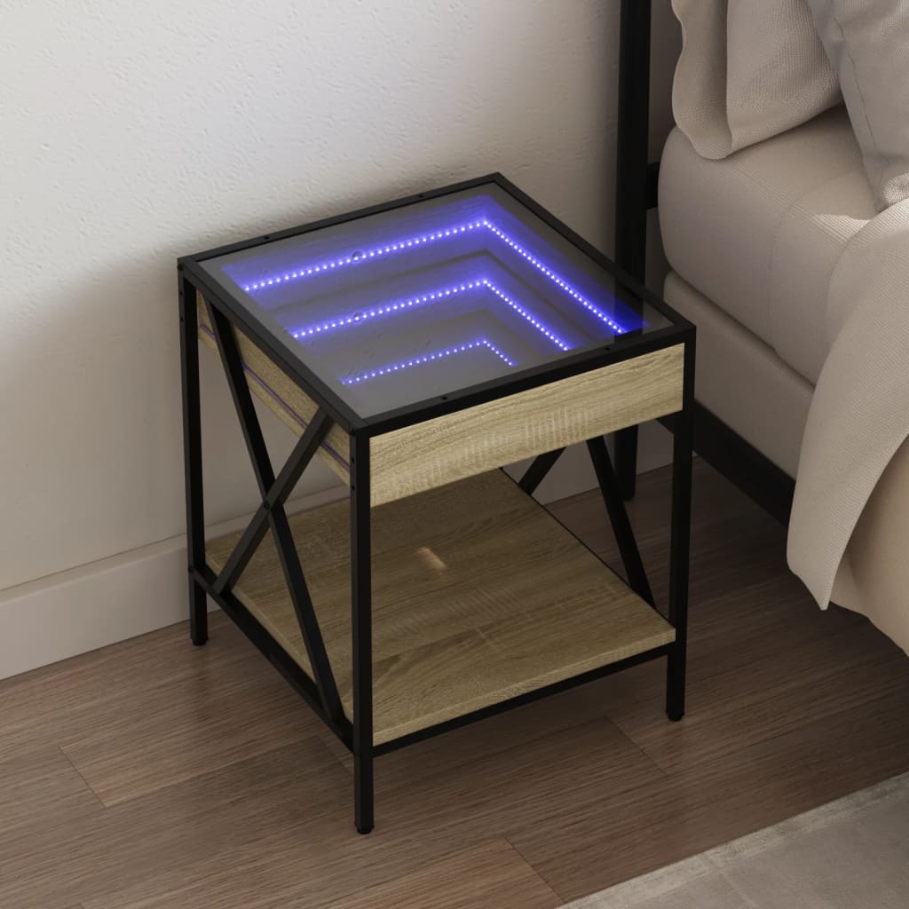 vidaXL Noptieră cu LED infinity, stejar sonoma, 40x40x49 cm vidaXL Noptieră cu LED infinity, stejar sonoma, 40x40x49 cm