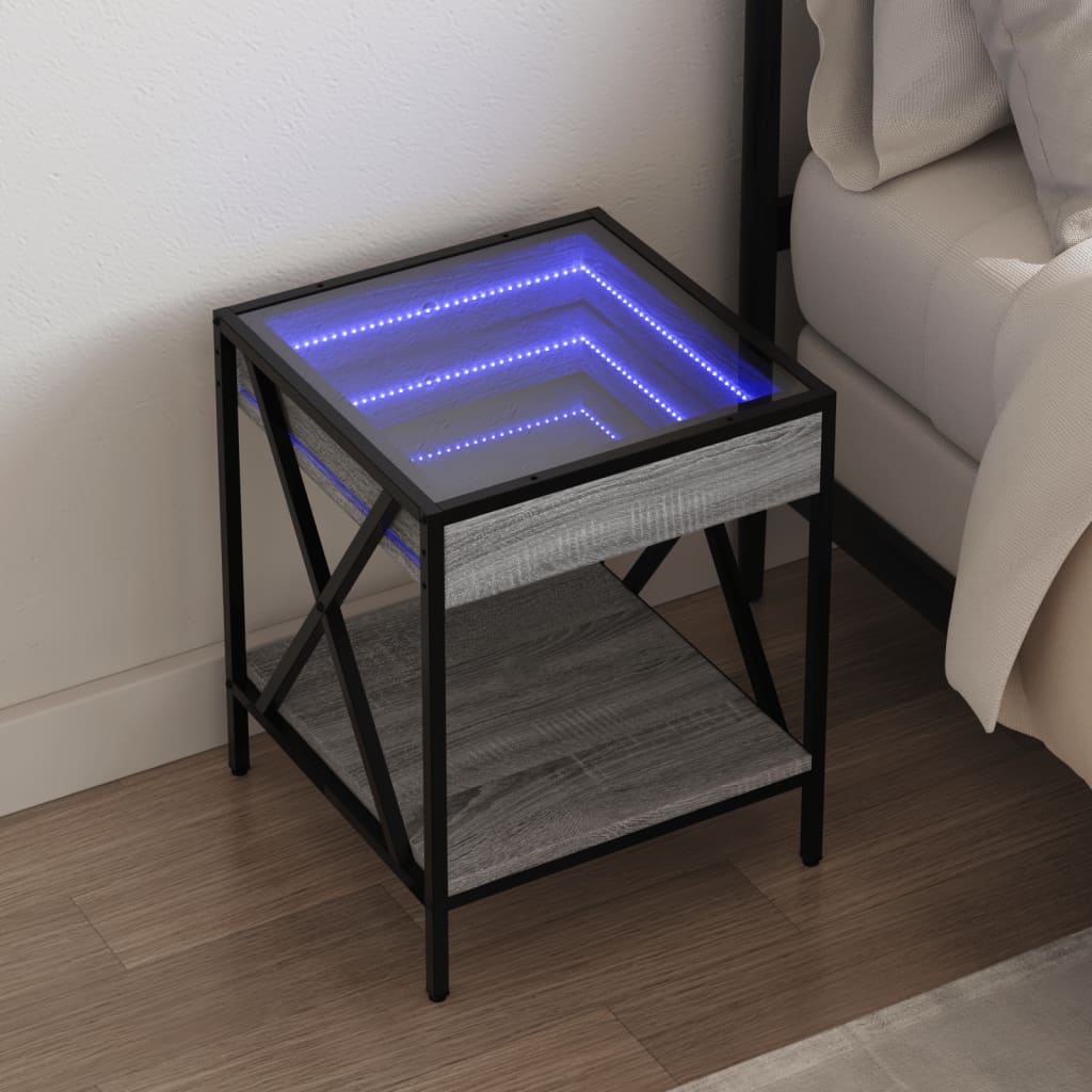 vidaXL Noptieră cu LED infinity, gri sonoma, 40x40x49 cm vidaXL Noptieră cu LED infinity, gri sonoma, 40x40x49 cm