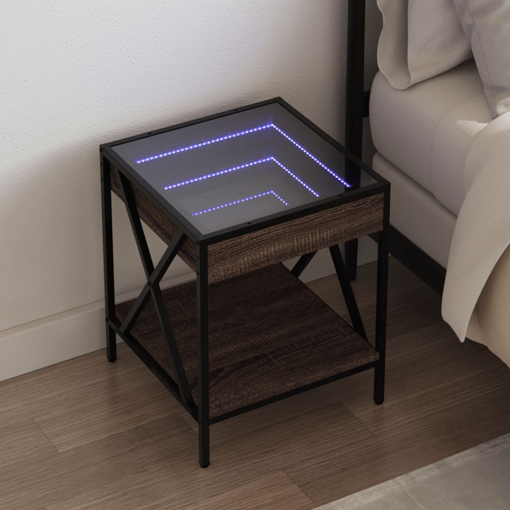 vidaXL Noptieră cu LED infinity, stejar maro, 40x40x49 cm vidaXL Noptieră cu LED infinity, stejar maro, 40x40x49 cm
