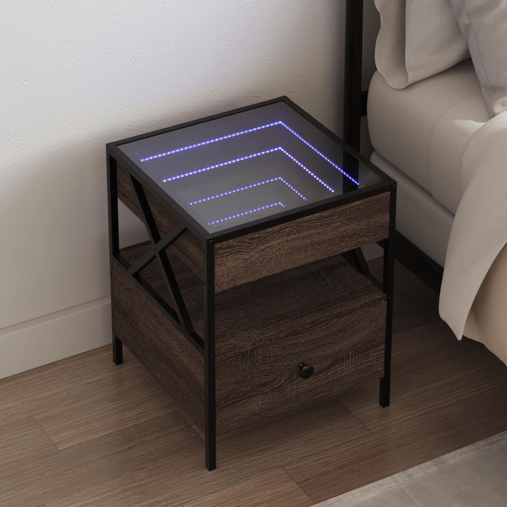 vidaXL Noptieră cu LED infinity, stejar maro, 40x40x51 cm vidaXL Noptieră cu LED infinity, stejar maro, 40x40x51 cm