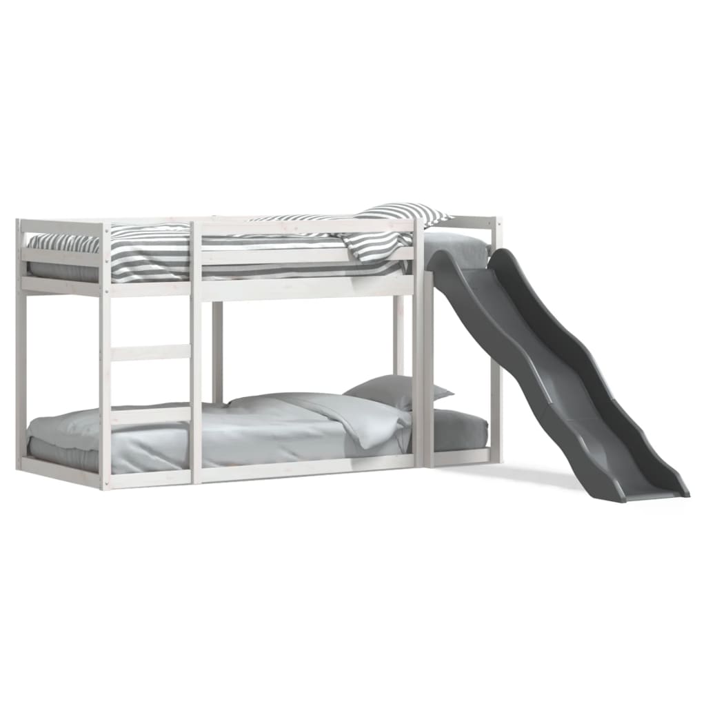 vidaXL Pat supraetajat cu tobogan/scară alb 80x200 cm, lemn masiv pin vidaXL Pat supraetajat cu tobogan/scară alb 80x200 cm, lemn masiv pin