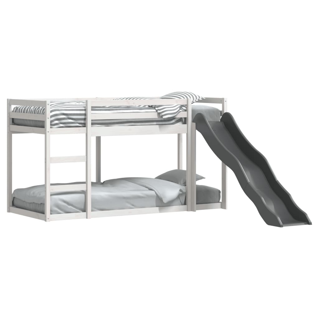 vidaXL Pat supraetajat cu tobogan/scară alb 80x200 cm, lemn masiv pin vidaXL Pat supraetajat cu tobogan/scară alb 80x200 cm, lemn masiv pin
